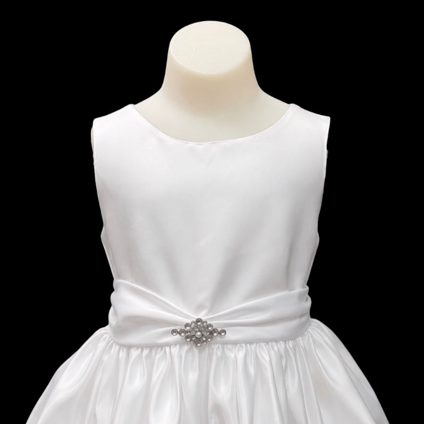 Fifth Avenue White Satin Ruched Rhinestone Knee Length Dress