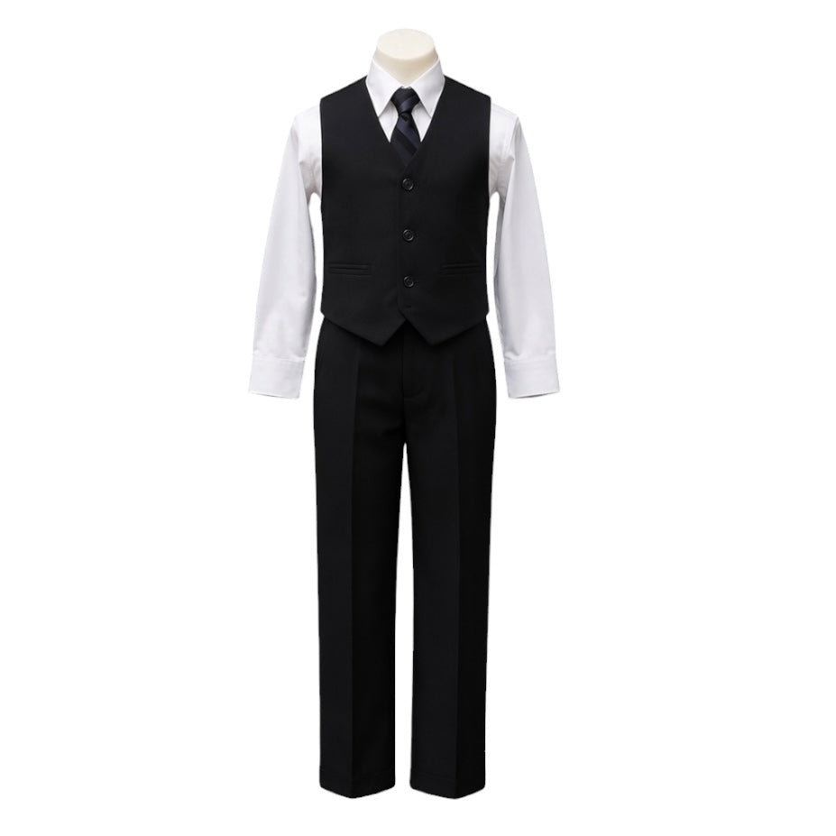 Fancy Kids Boys Black 4-Piece Formal Vest Set