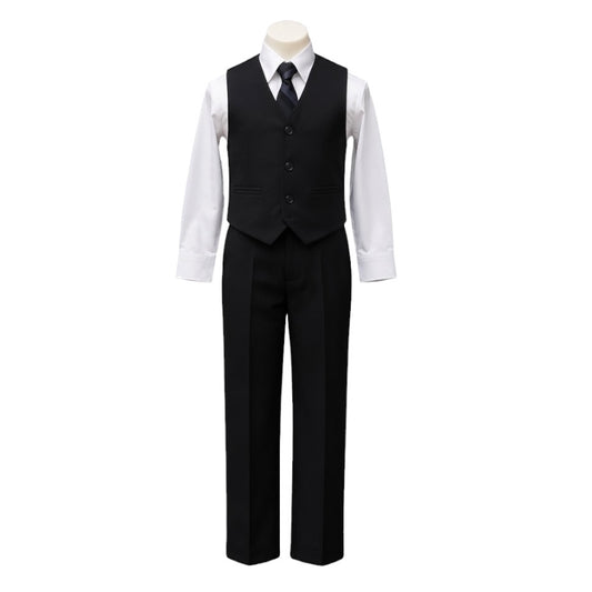 Fancy Kids Boys Black 4-Piece Formal Vest Set