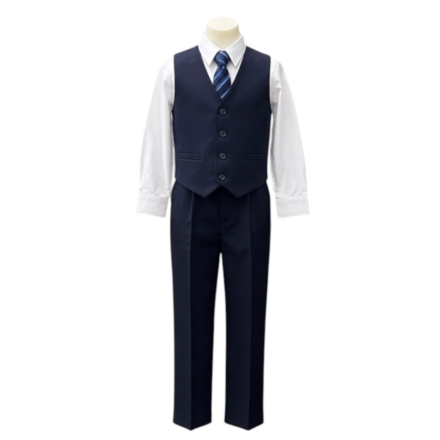 Fancy Kids Boys Navy 4-Piece Formal Vest Set