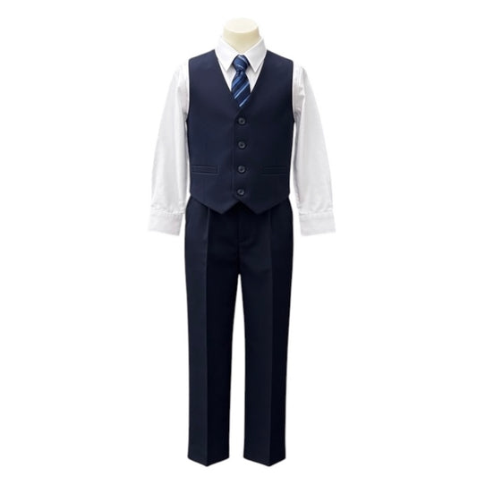 Fancy Kids Boys Navy 4-Piece Formal Vest Set