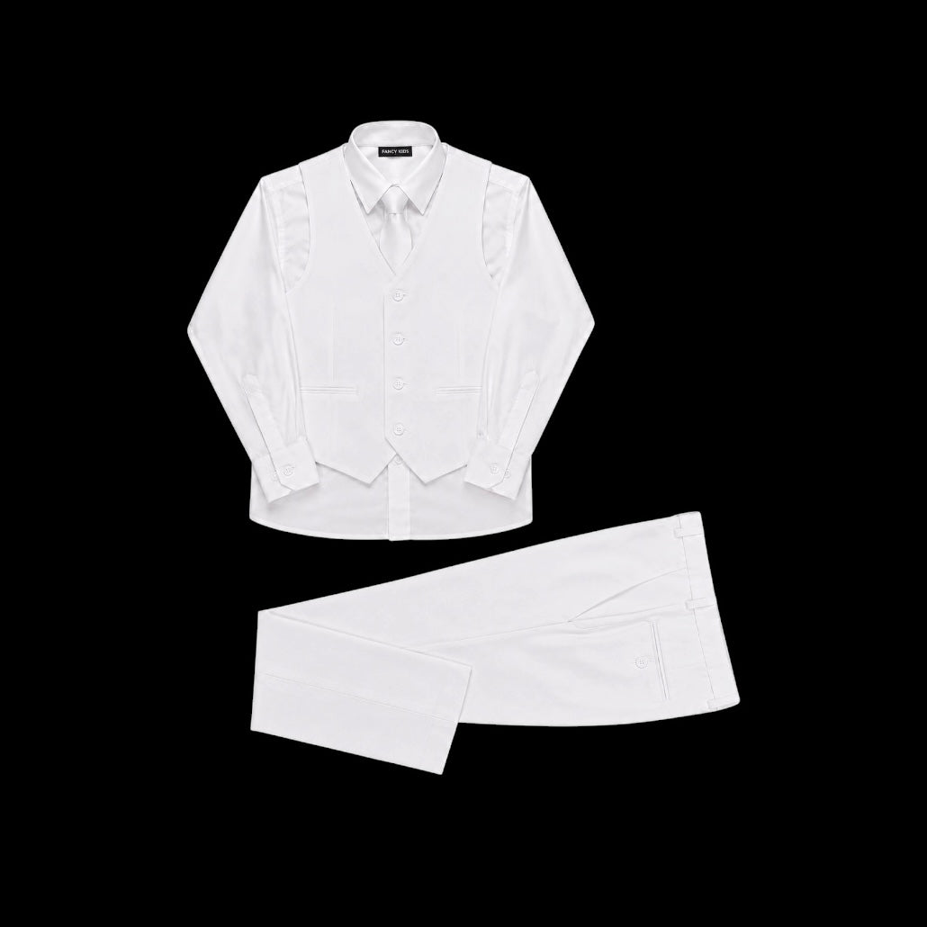 Fancy Kids Boys White 4-Piece Formal Vest Set