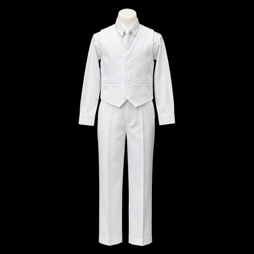 Fancy Kids Boys White 4-Piece Formal Vest Set