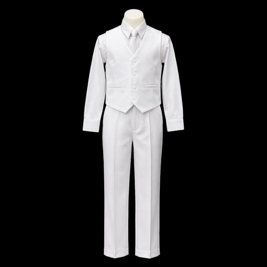 Fancy Kids Boys White 4-Piece Formal Vest Set