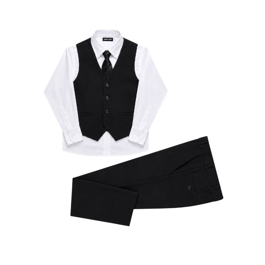 Fancy Kids Boys Black 4-Piece Formal Vest Set