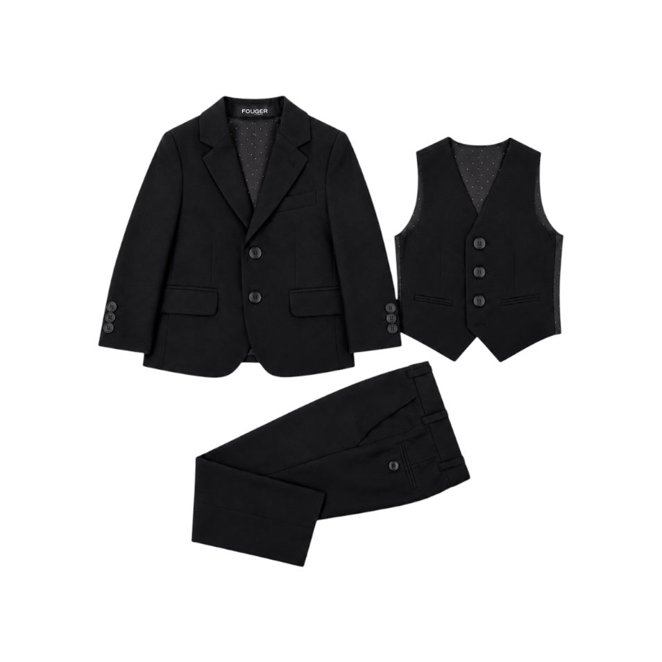 Fouger U.S.A. Baby Boys Black Slim Modern Fit 3-Piece Suit