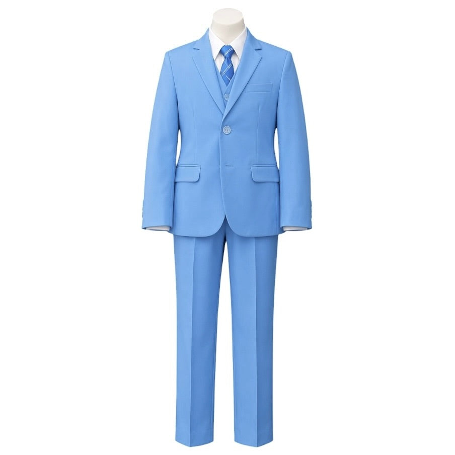 Fancy Kids Modern Fit 5-Piece Sky Blue Suit