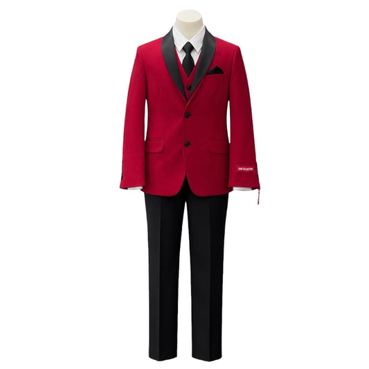 7-Piece Slim-Fit Red & Black Suit with Black Removable Lapels