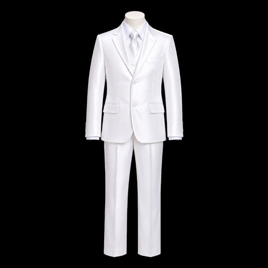 Fancy Kids Modern Fit 5-Piece White Pinstripe Suit