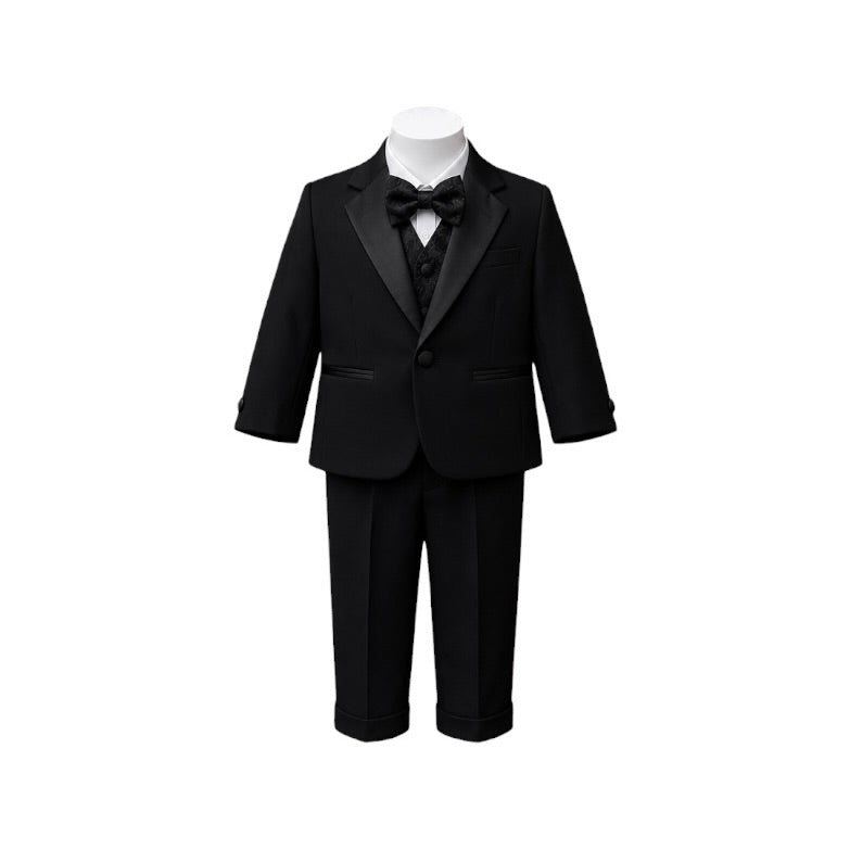 Baby Mode 5-Piece Black Paisley Baby Tuxedo