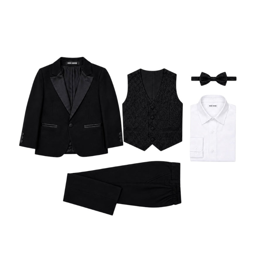 Baby Mode 5-Piece Black Paisley Baby Tuxedo