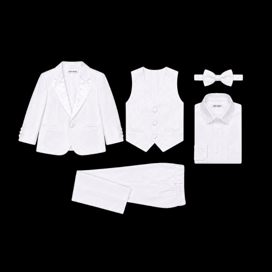 Baby Mode 5-Piece White Paisley Baby Tuxedo