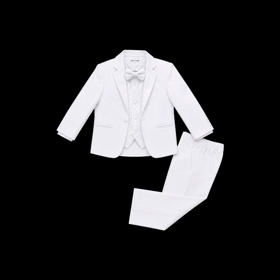 Baby Mode 5-Piece White Paisley Baby Tuxedo