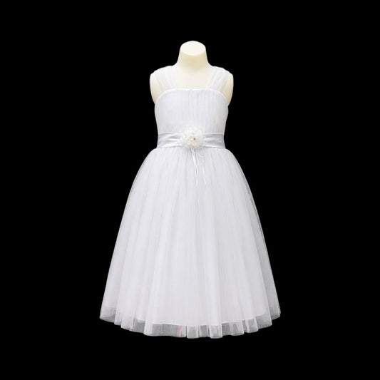 Tea-Length Tulle Dress with Floral Rosette Waist Detail