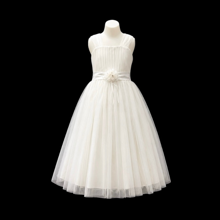 Tea-Length Tulle Dress with Floral Rosette Waist Detail