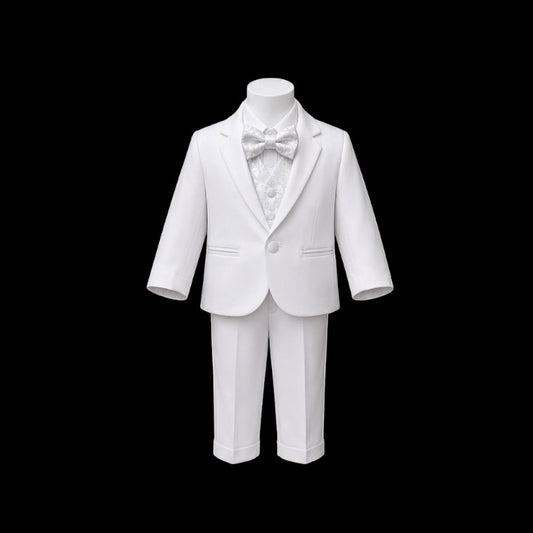 Baby Mode 5-Piece White Paisley Baby Tuxedo