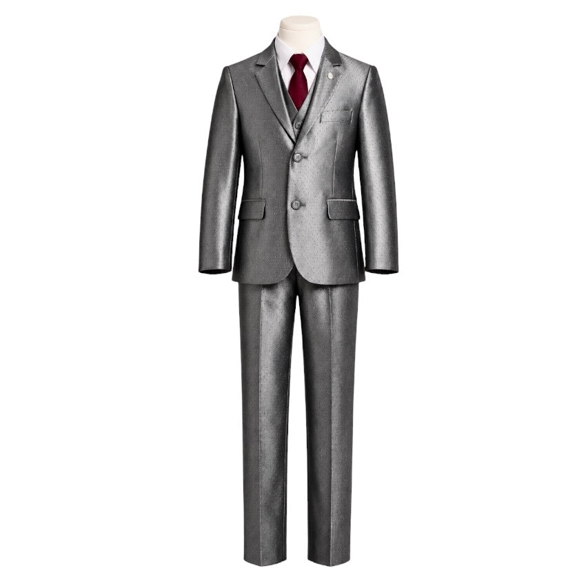 Mini World Toddler Classic Fit 5-Piece Charcoal Silver Suit (Size 3)