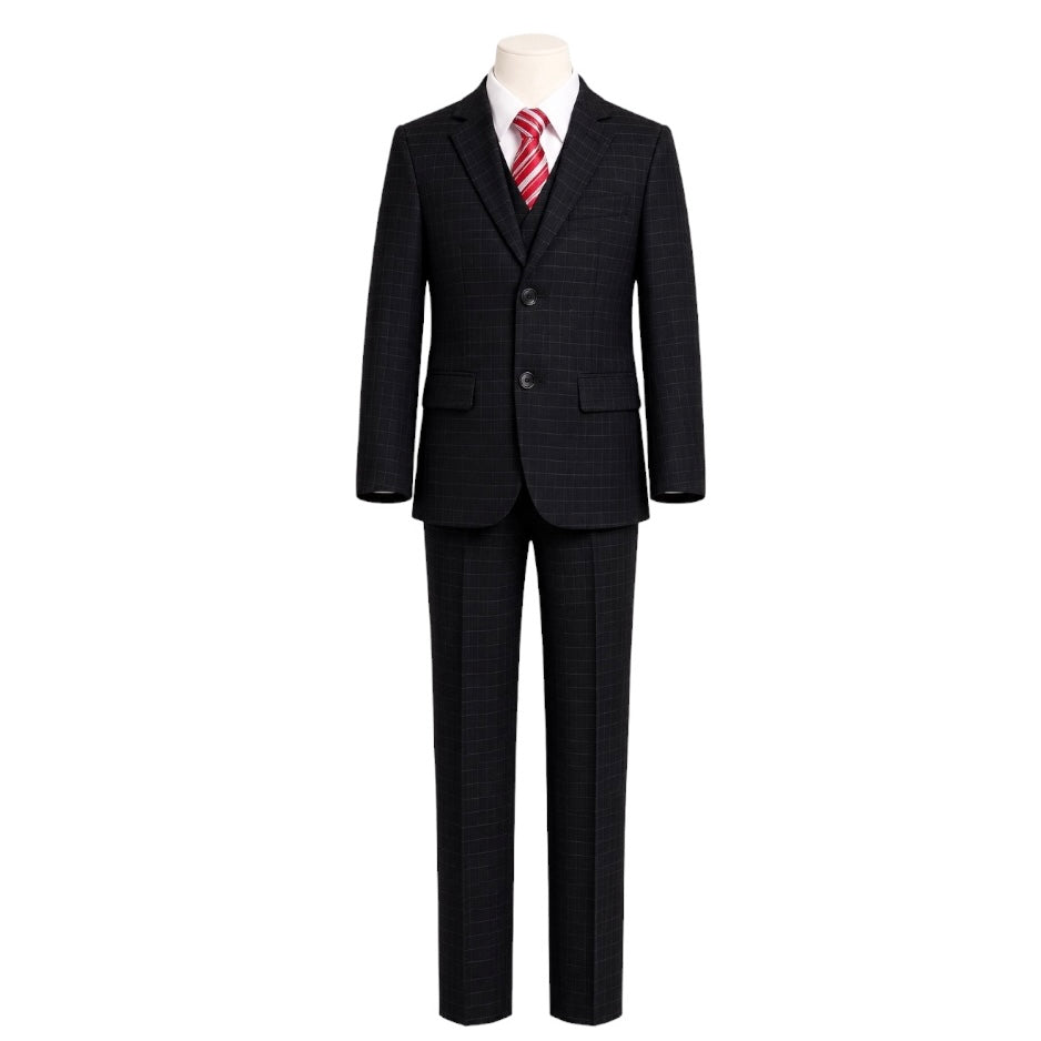 Mini World Toddler Classic Fit 5-Piece Black Checkered Suit