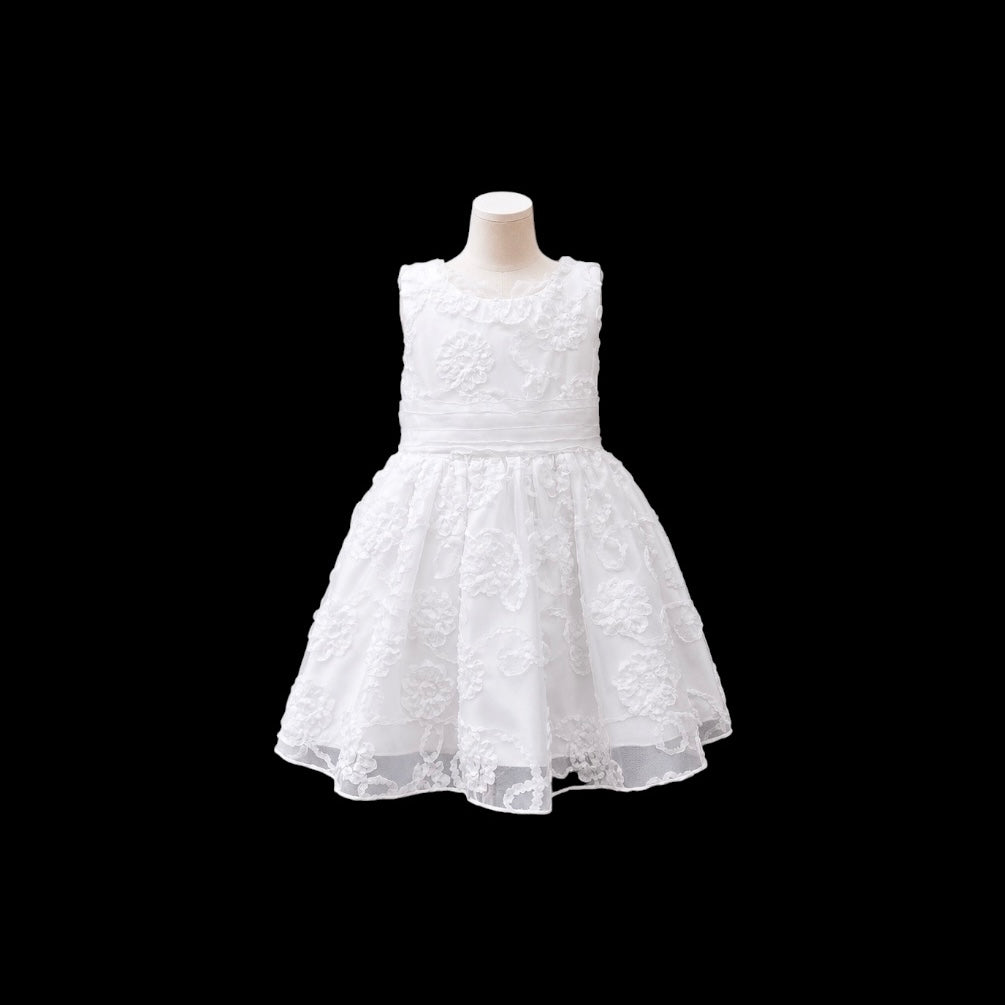 Floral Embroidered Baby Girl White Dress with Matching Bonnet