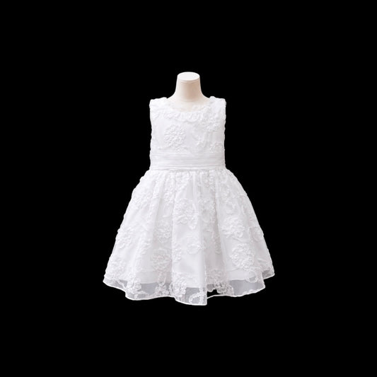 Floral Embroidered Baby Girl White Dress with Matching Bonnet