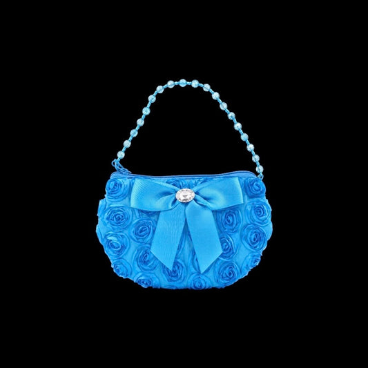 Girls Turquoise Rosette Pearl Handle Occasion Purse