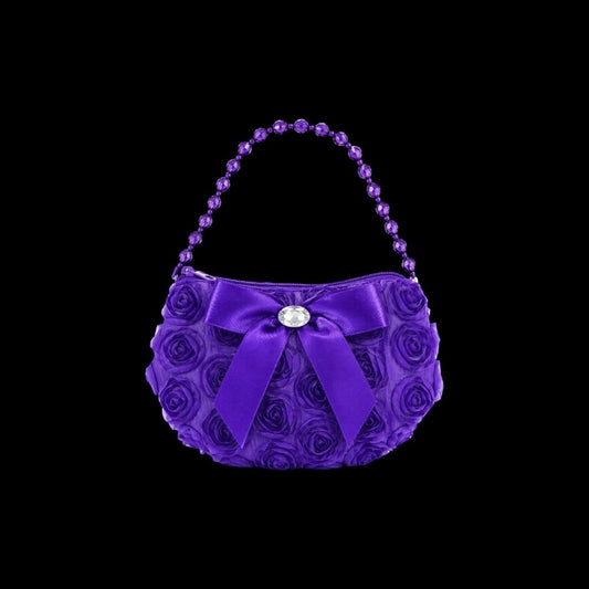 Girls Purple Rosette Pearl Handle Occasion Purse