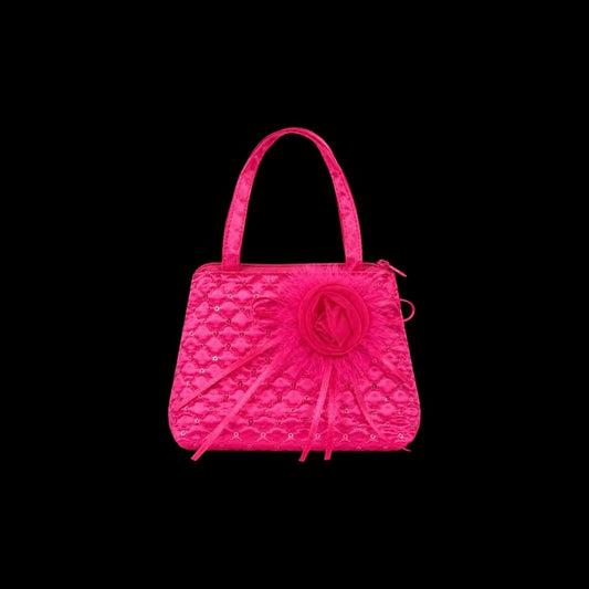 Girls Hot Pink Satin Quilted Floral Occasion Purse