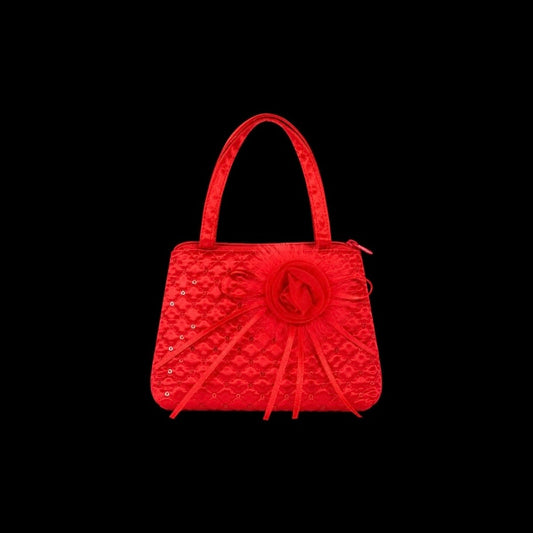 Girls Red Satin Quilted Floral Occasion Purse