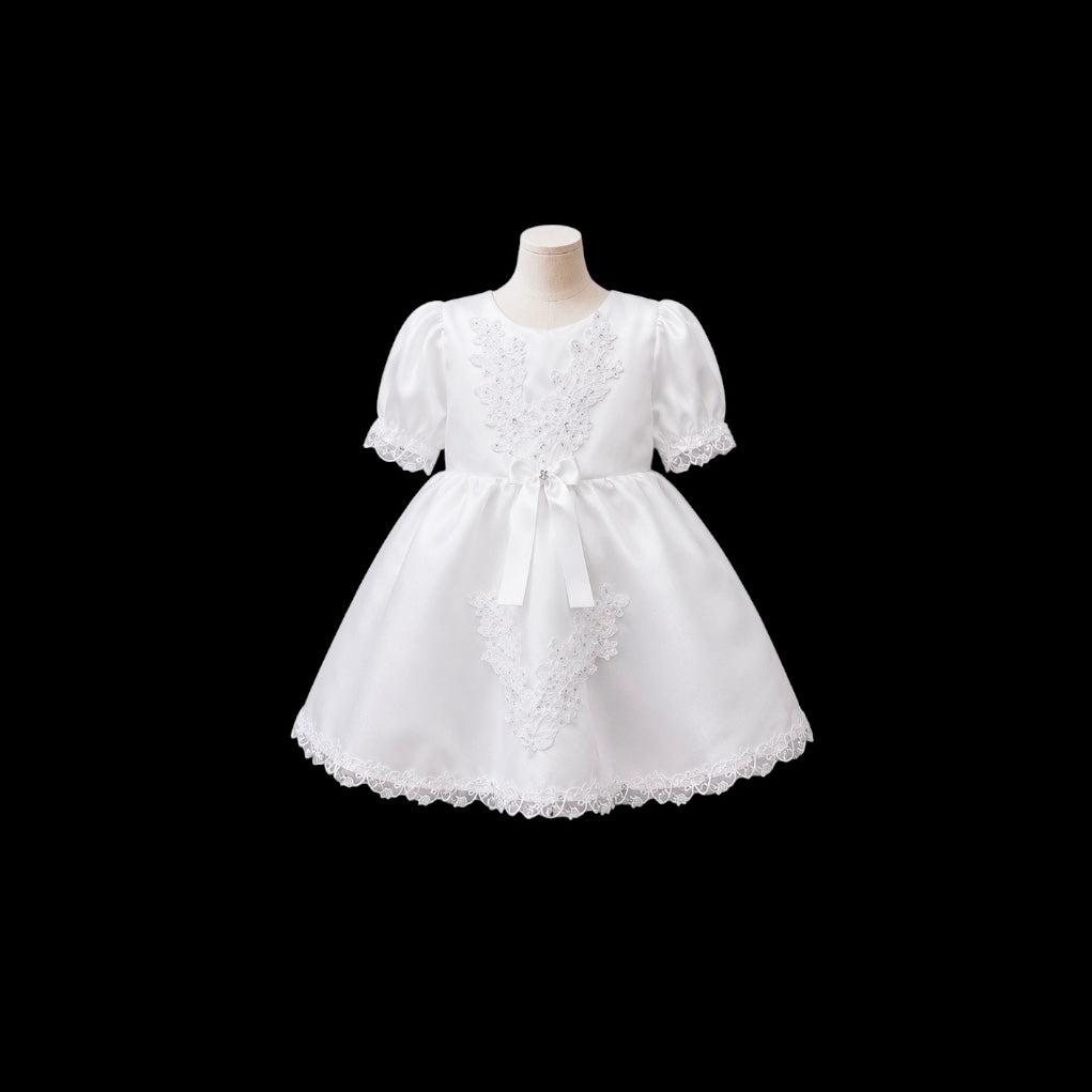 3-Piece Baby Girl Embroidered Satin Christening Dress with Bonnet & Cape