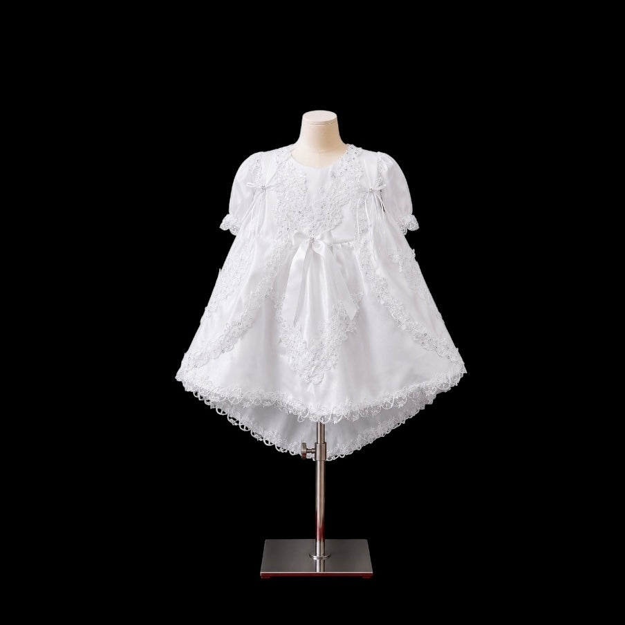 3-Piece Baby Girl Embroidered Satin Christening Dress with Bonnet & Cape