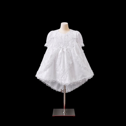 3-Piece Baby Girl Embroidered Satin Christening Dress with Bonnet & Cape