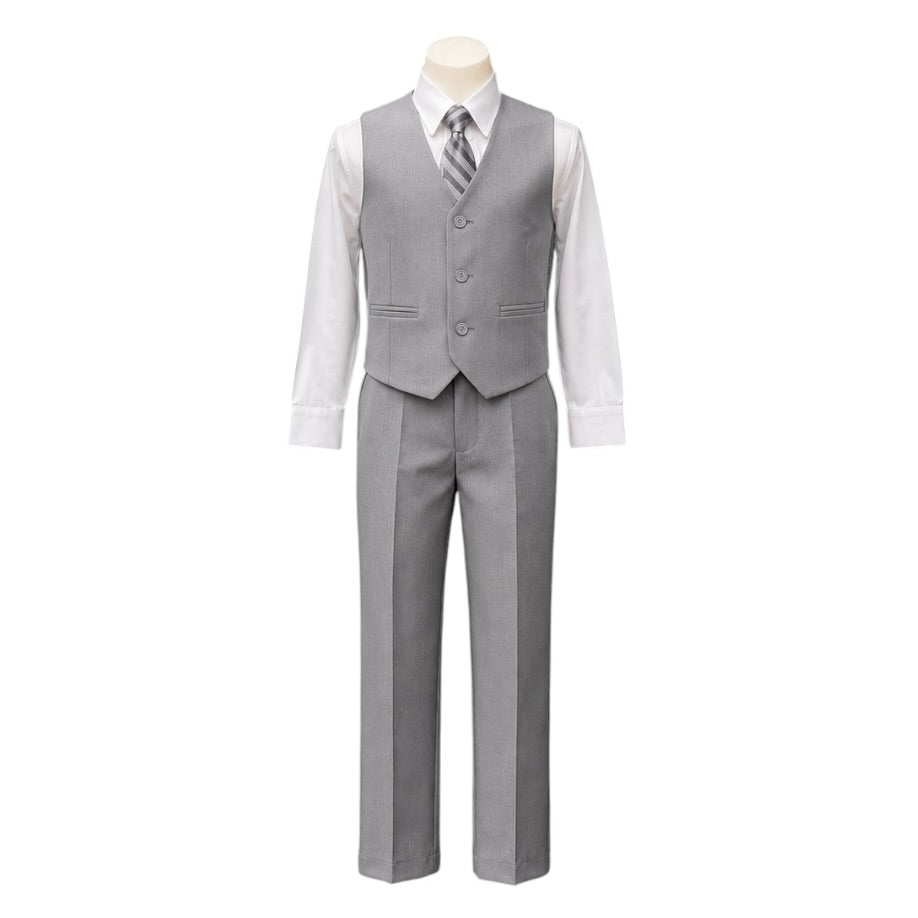 Fancy Kids Boys Light Grey 4-Piece Formal Vest Set
