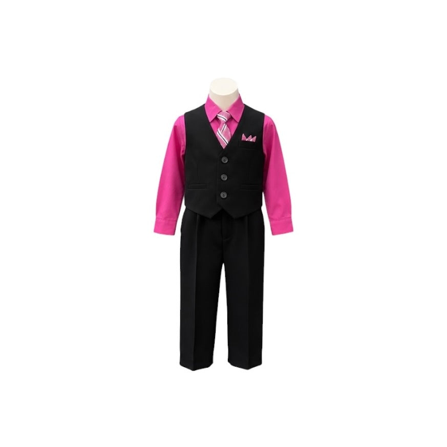 Vangogh Baby Black Vest Set with Fuchsia Dress Shirt