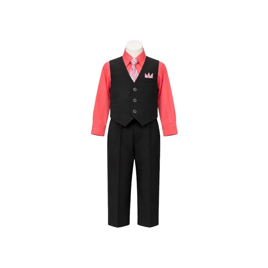Vangogh Baby Black Vest Set with Coral Dress Shirt