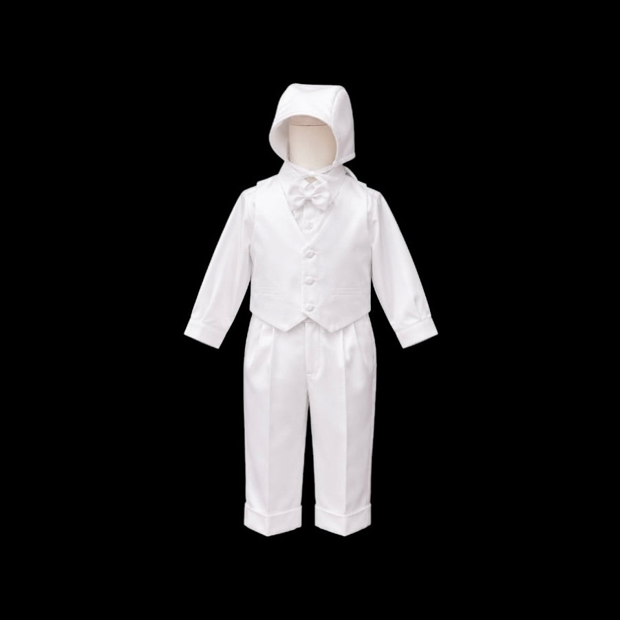 Fancy Kids 5-Piece White Christening Suit with a Matte Gloss Finish