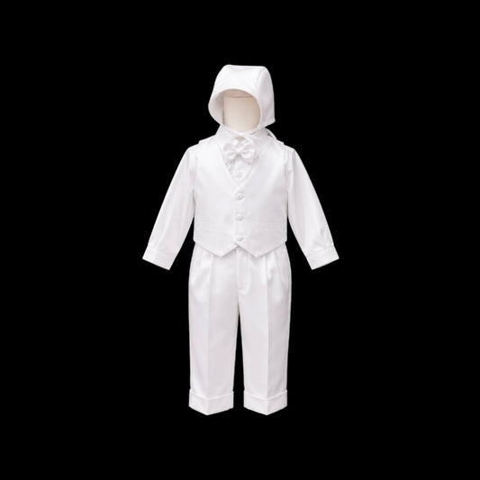 Fancy Kids 5-Piece White Christening Suit with a Matte Gloss Finish