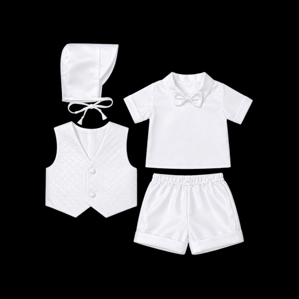 Kaifer Diamond Embroidered 4-Piece Baptism Shorts Set with Matching Bonnet