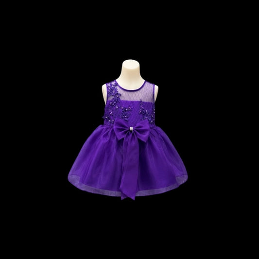 Purple Floral Embroidered Tulle Baby Dress with Sequin & Beaded Bodice and Bow
