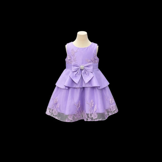 Fancy Kids Lavender Satin & Tulle Embroidered Baby Dress with Rhinestone Bow Waist