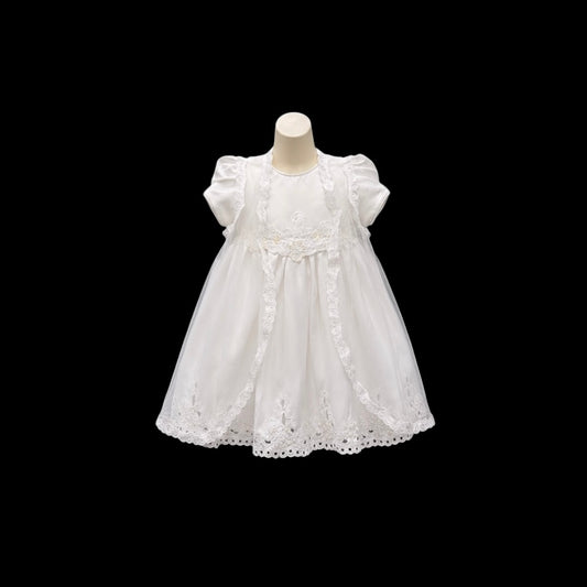 Off-White Embroidered 3-Piece Baby Girl Christening Gown with Bonnet & Cape
