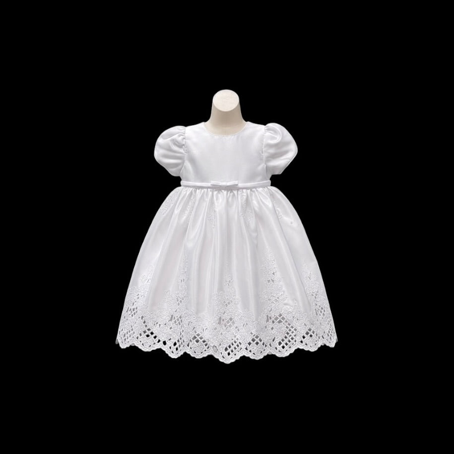 Floral Embroidered Baby Girl Satin Christening Gown with Bonnet (12 Months)