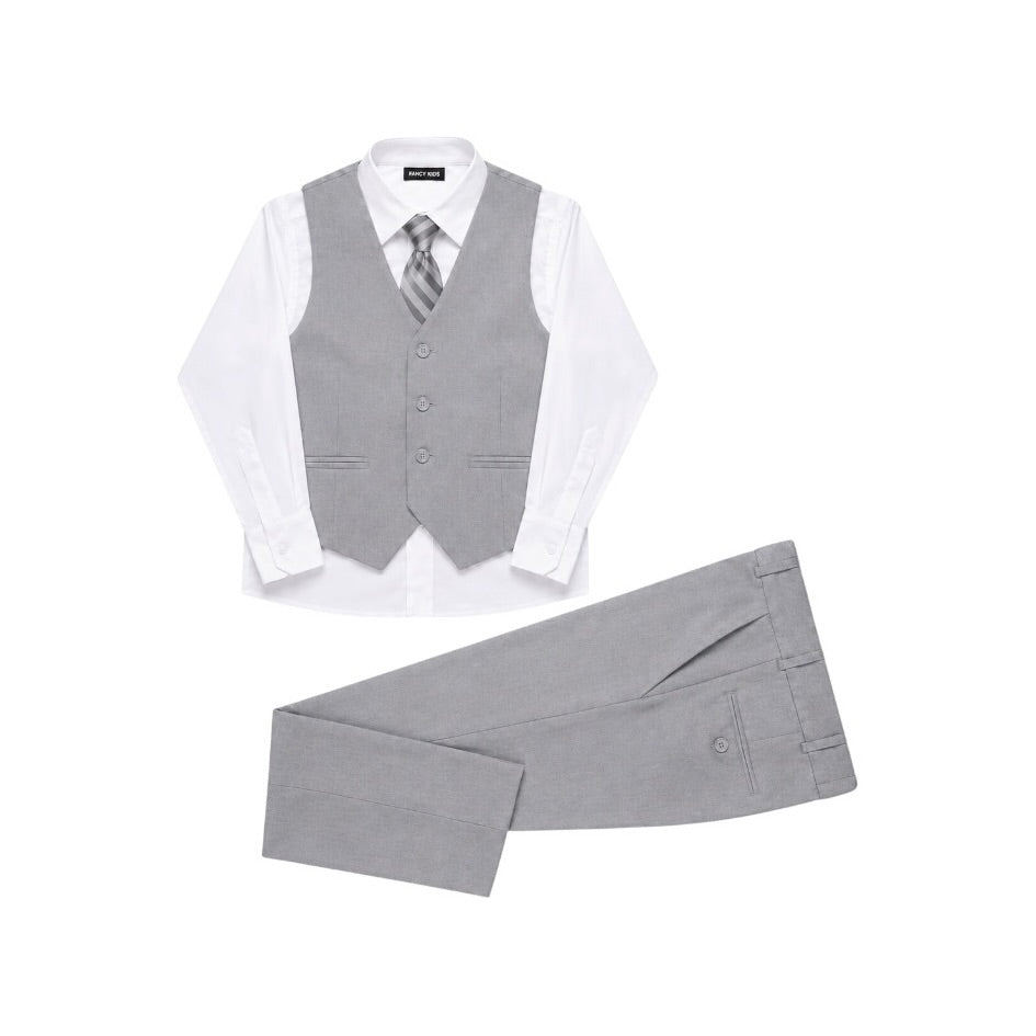 Fancy Kids Boys Light Grey 4-Piece Formal Vest Set