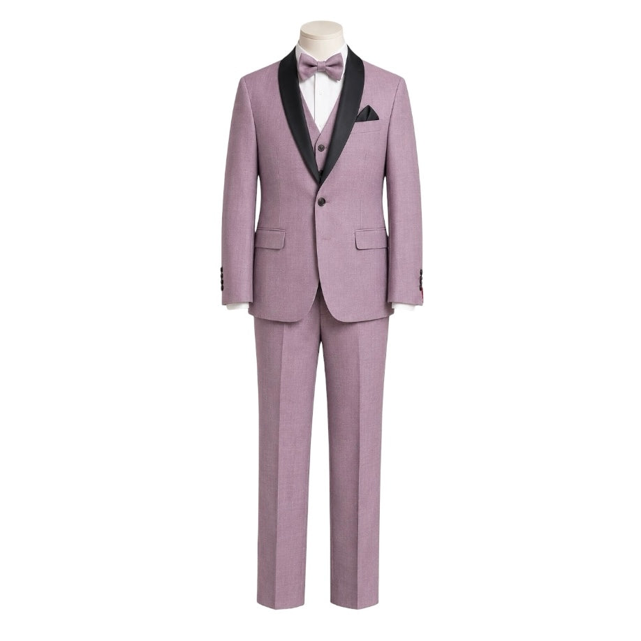 8-Piece Slim-Fit Mauve Suit with Removable Black Lapels