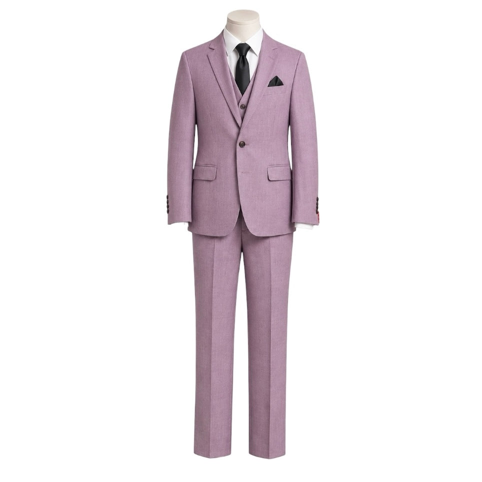 8-Piece Slim-Fit Mauve Suit with Removable Black Lapels