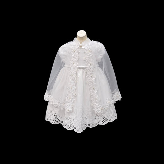 Floral Embroidered Baby Girl Satin Christening Gown with Bonnet (12 Months)