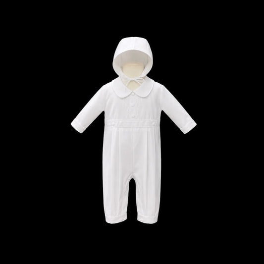 Classic One-Piece Christening Romper w/ Matching Hat