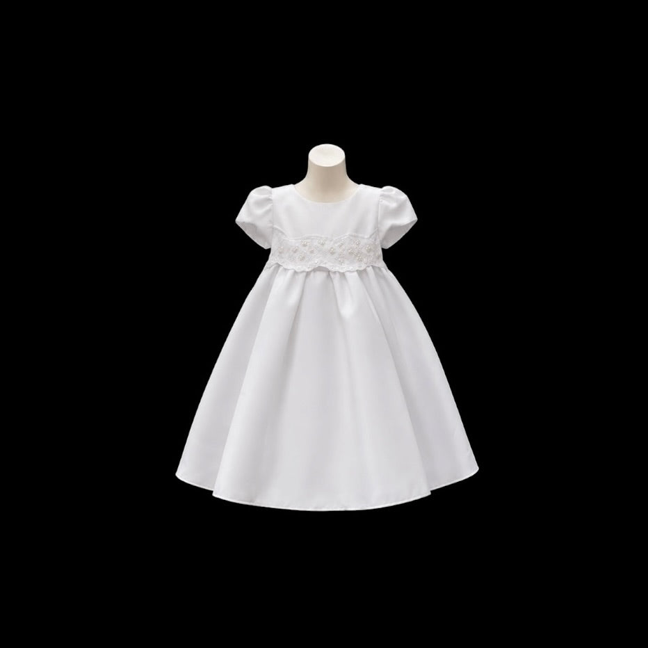 2-Piece Baby Girl White Short Sleeve Gown with Sequin Beading & Matching Embroidered Shawl (12–18 Months)