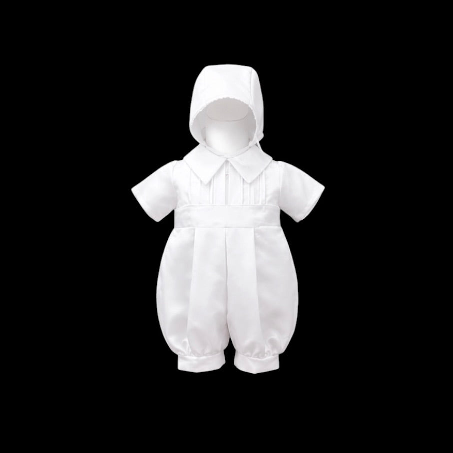 Tip Top Kids Classic White Baptism Romper with Matching Bonnet