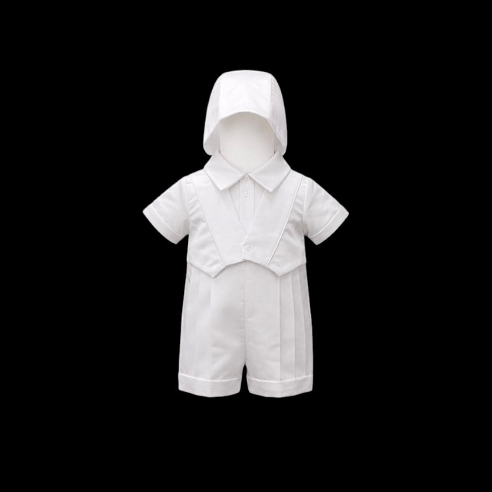 Tots Fifth Avenue White Baby Baptism Romper with Matching Hat (24 months)
