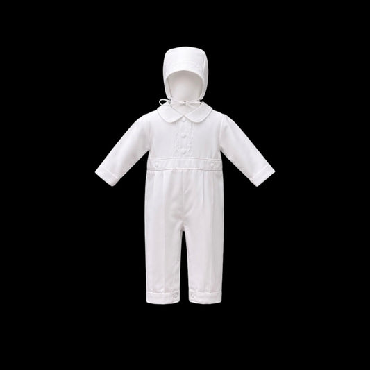 Mavezzano Classic Christening Romper Set with Matching Bonnet